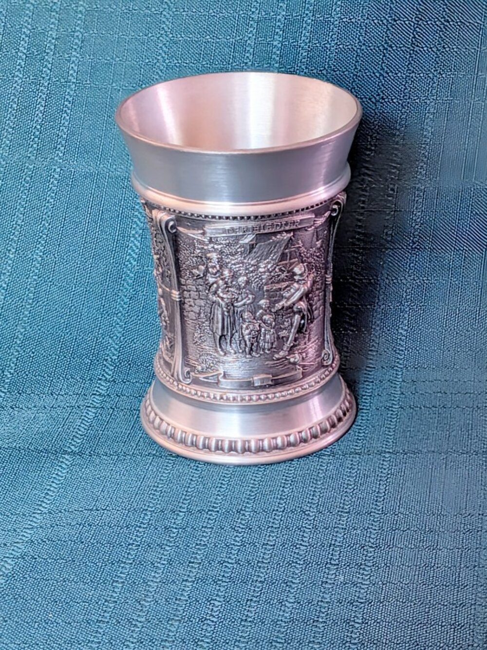 Vintage SKS Zinn 95% Pewter Relief Scene Goblet Cup